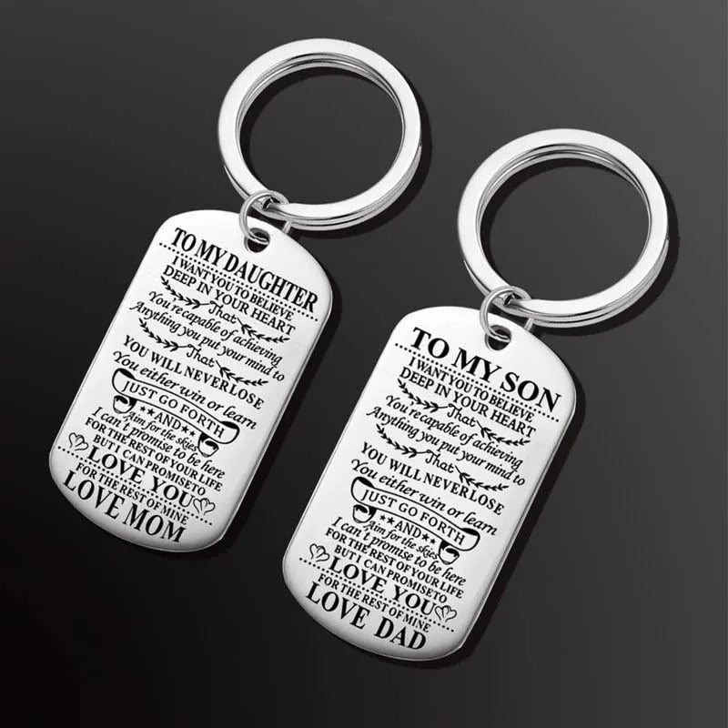 Stainless Steel To My Son To My Daughter Dog Tag Keychain Key Ring Gifts From Dad Mom Just Go Forth Birthday Graduation Gift