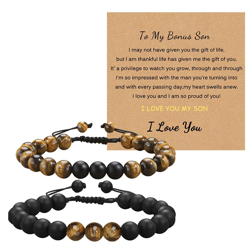 Tiger Eye Stone for Men Bracelet 8mm Black Matte Bead Bracelet for Boyfriend, Husband, My Man, My Love, Dad, Son, Grandson