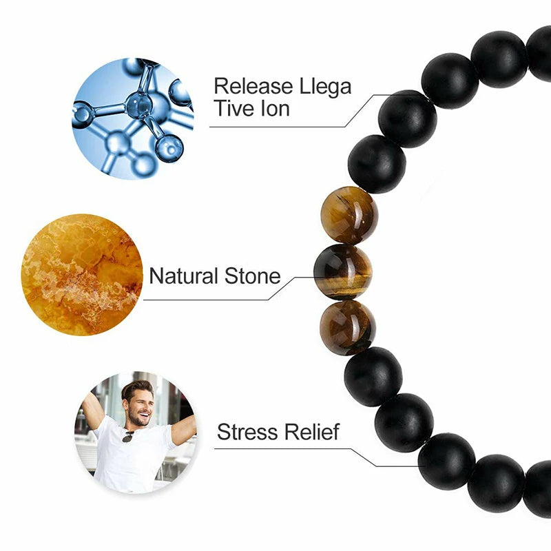 Tiger Eye Stone for Men Bracelet 8mm Black Matte Bead Bracelet for Boyfriend, Husband, My Man, My Love, Dad, Son, Grandson