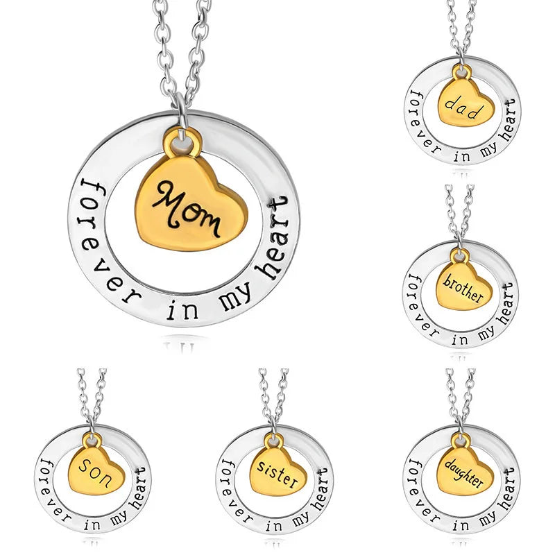 Dad Sister Uncle Aunt Mom Brother Son Grandpa Grandma Daughter Forever In My Heart Jewelry Pendant Necklace Father's Day Gift