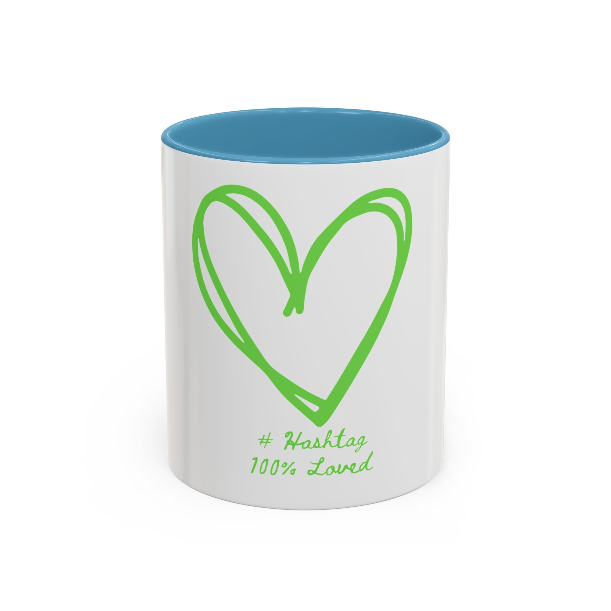 "Loved to the Core" Ceramic Mug — Green Heart Accent (11oz & 15oz)