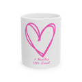 Pink Sketch Heart Ceramic Mug — "#Hashtag 100% Loved" Coffee Cup (11oz & 15oz)
