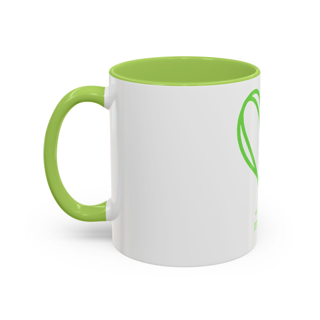 "Loved to the Core" Ceramic Mug — Green Heart Accent (11oz & 15oz)