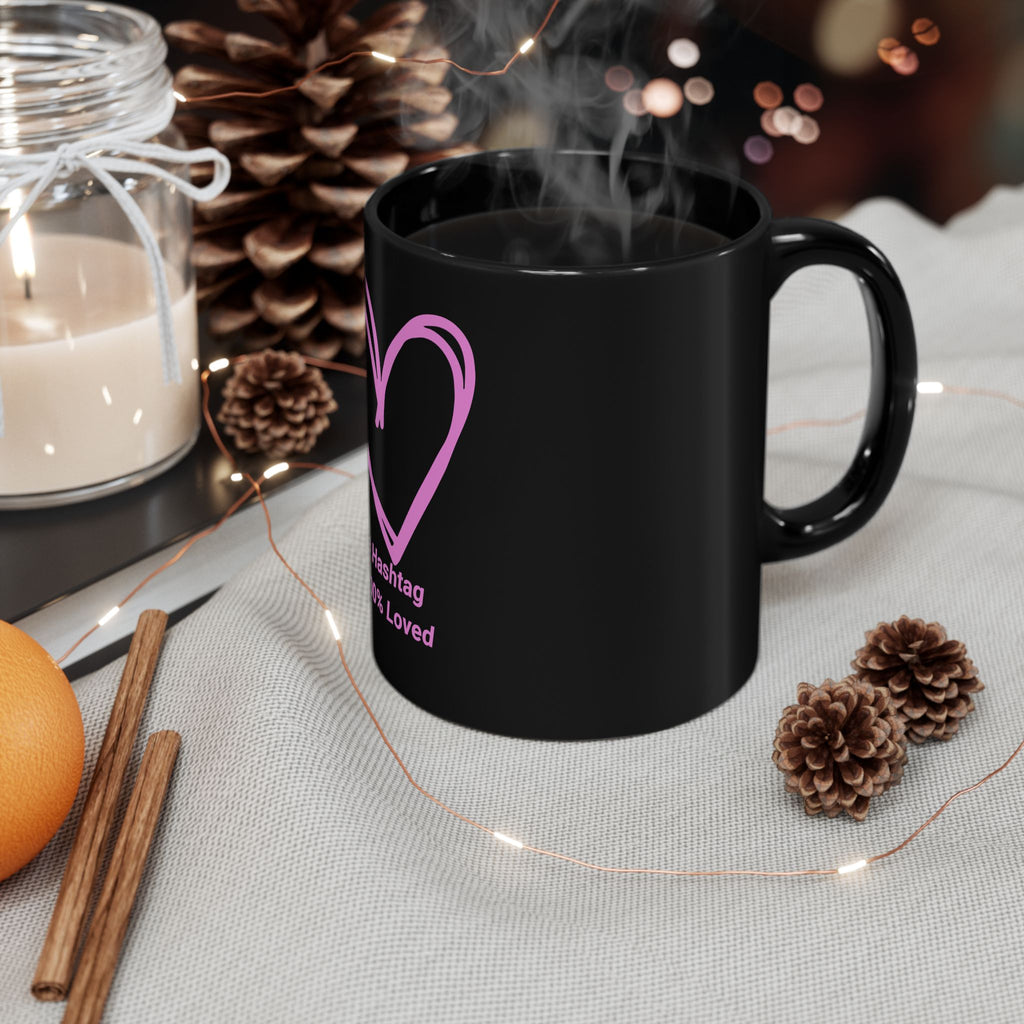 "100% Loved" Ceramic Mug — Classic Black Heart (11oz & 15oz)