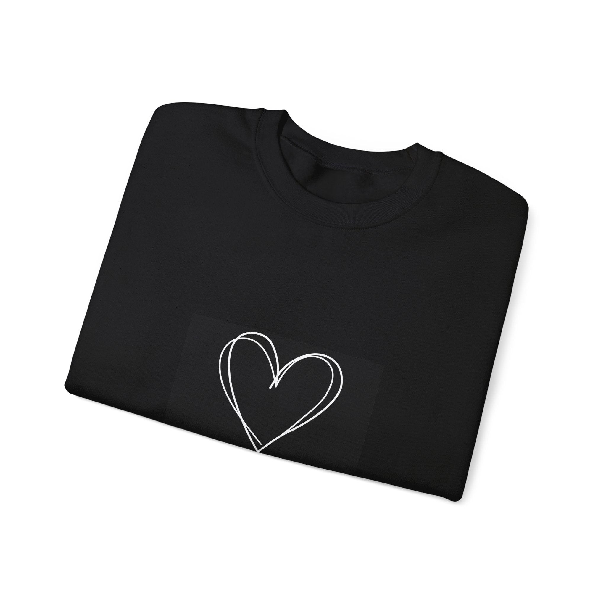Crewneck Sweatshirt — Black Heart Sketch "#Hashtag 100% Loved" Graphic