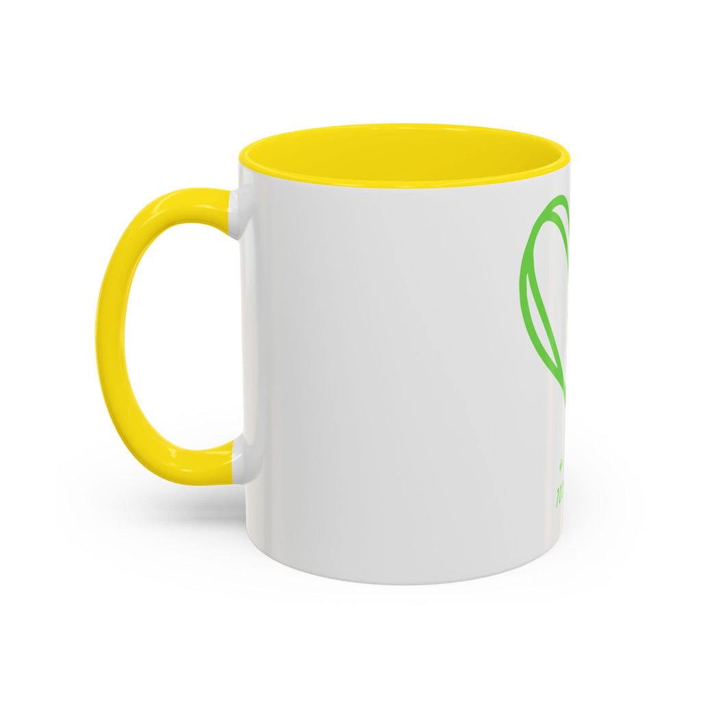 "Loved to the Core" Ceramic Mug — Green Heart Accent (11oz & 15oz)