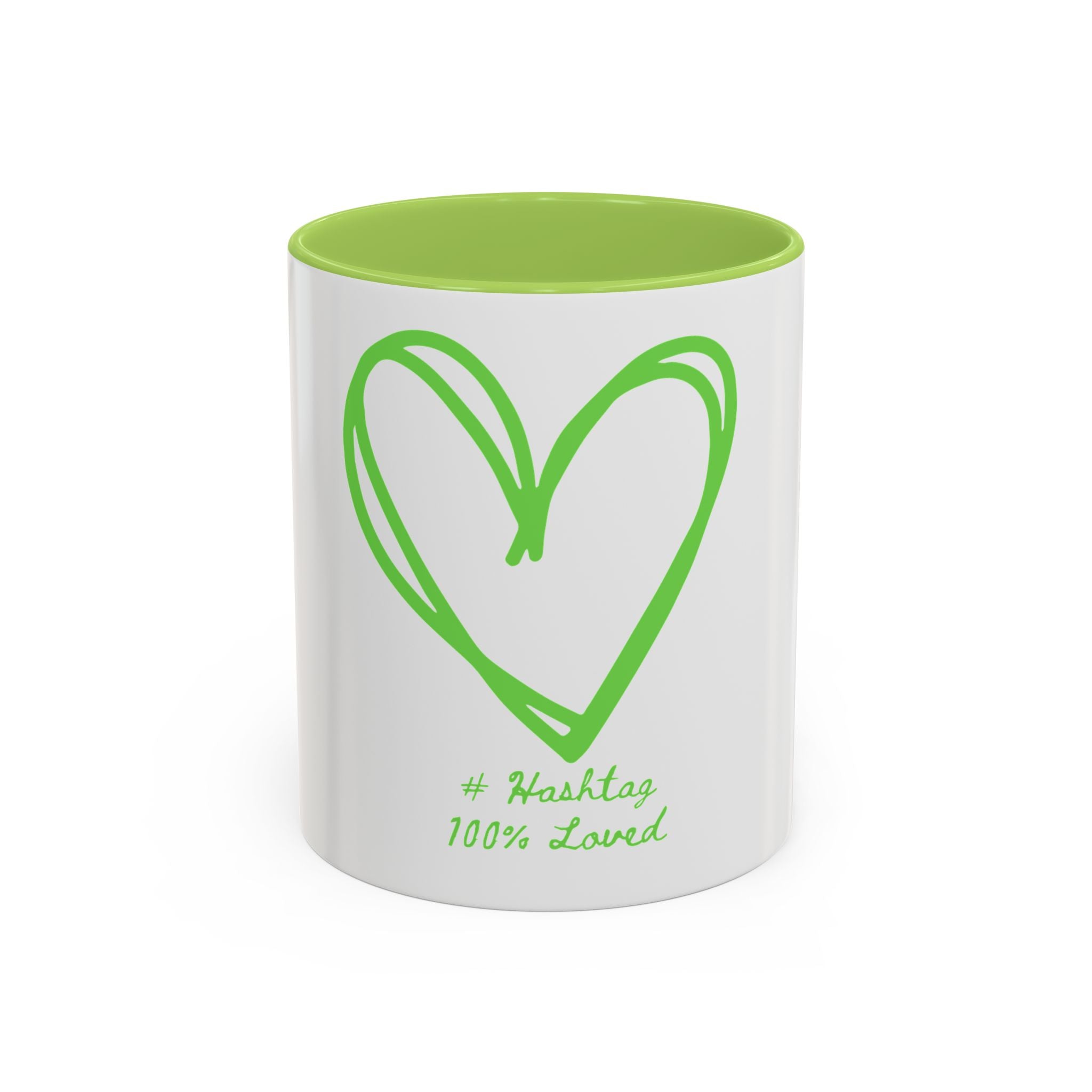"Loved to the Core" Ceramic Mug — Green Heart Accent (11oz & 15oz)