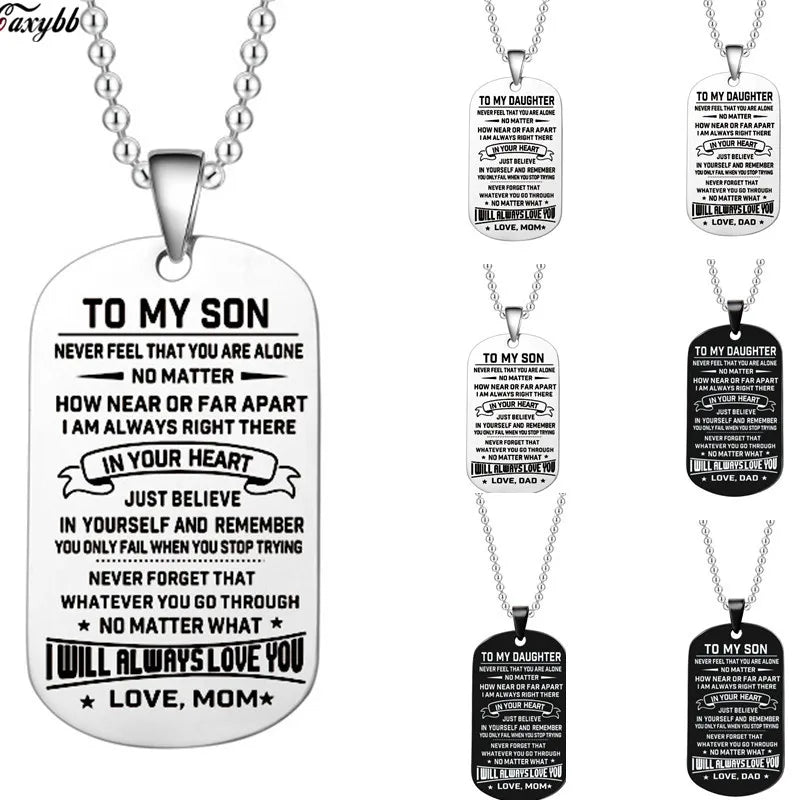 Dog Tags Pendant Necklace Family Jewelry To My Son Daughter I Will Always Love You Love Dad Mom Necklace Military Army Cards