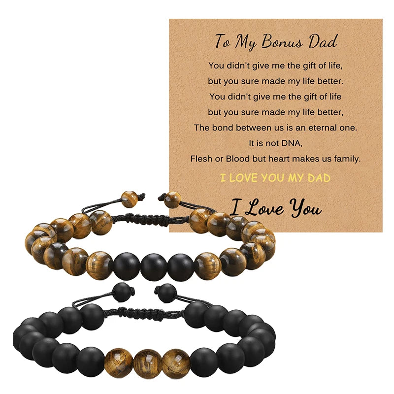 Tiger Eye Stone for Men Bracelet 8mm Black Matte Bead Bracelet for Boyfriend, Husband, My Man, My Love, Dad, Son, Grandson