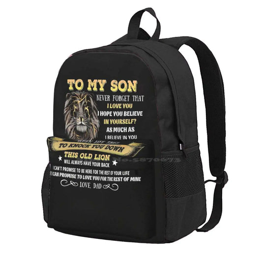 Gift To My Son From Dad, Lion To My Son From Dad, Never Forget That I Love You Hot Sale Schoolbag Backpack Fashion Bags To My