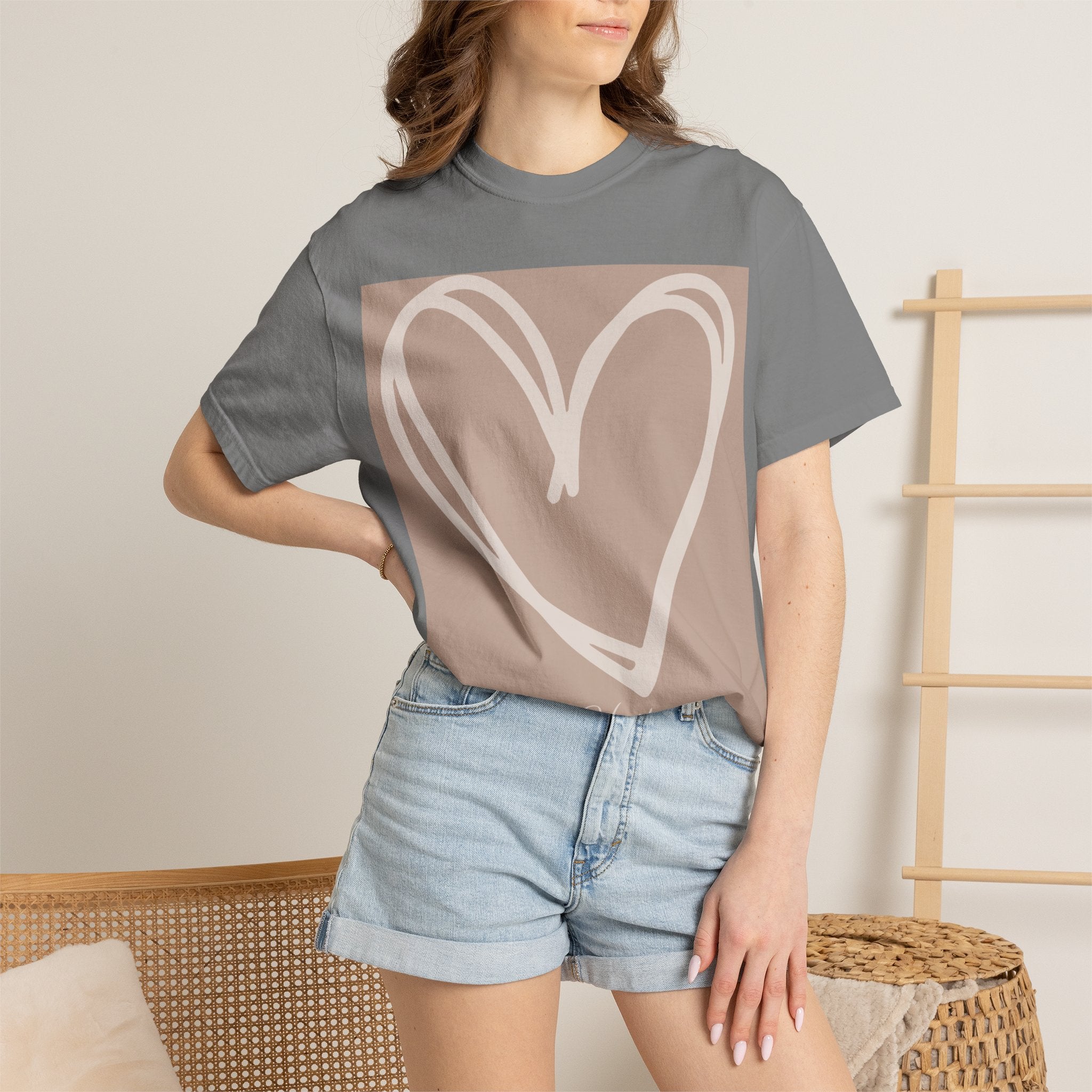 Hand-drawn Heart Tee | Heart Graphic T-Shirt, Minimal Neutral Design