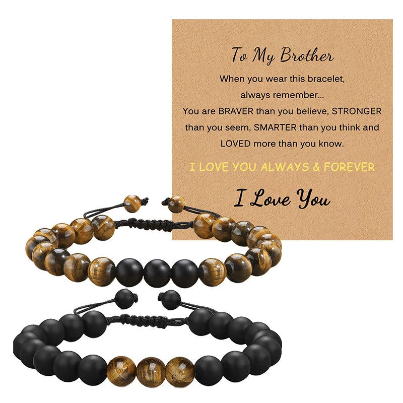 Tiger Eye Stone for Men Bracelet 8mm Black Matte Bead Bracelet for Boyfriend, Husband, My Man, My Love, Dad, Son, Grandson