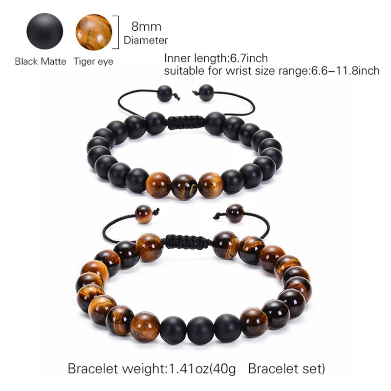 Tiger Eye Stone for Men Bracelet 8mm Black Matte Bead Bracelet for Boyfriend, Husband, My Man, My Love, Dad, Son, Grandson