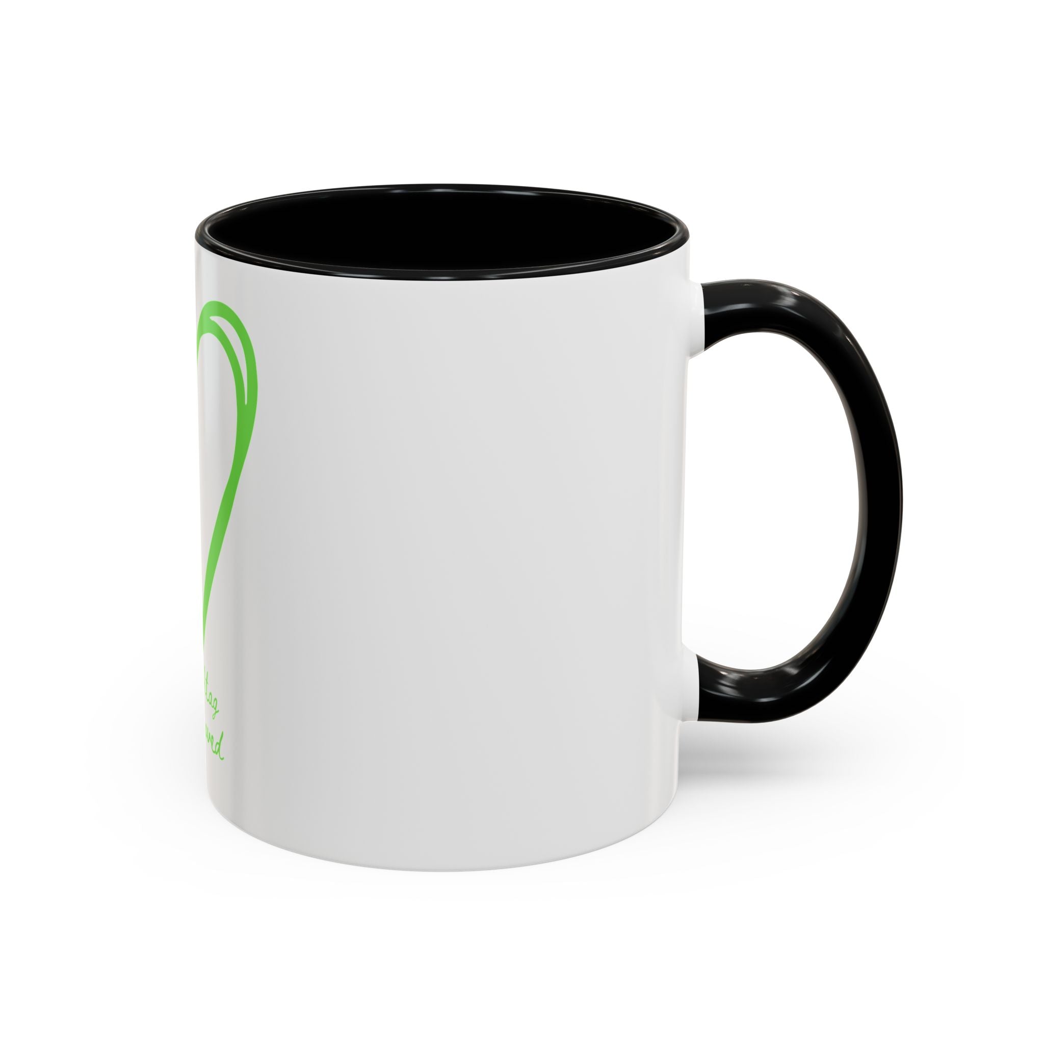 "Loved to the Core" Ceramic Mug — Green Heart Accent (11oz & 15oz)