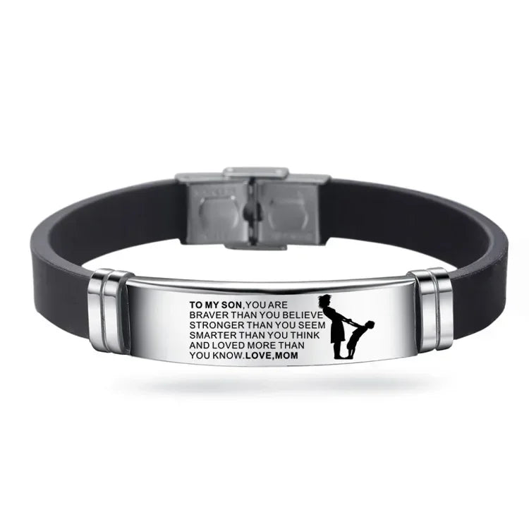 Silicone Men Bracelet Adjustable Length Bangles Wristband Courage From Dad Mom To My Son You Are Brave Than  Believe