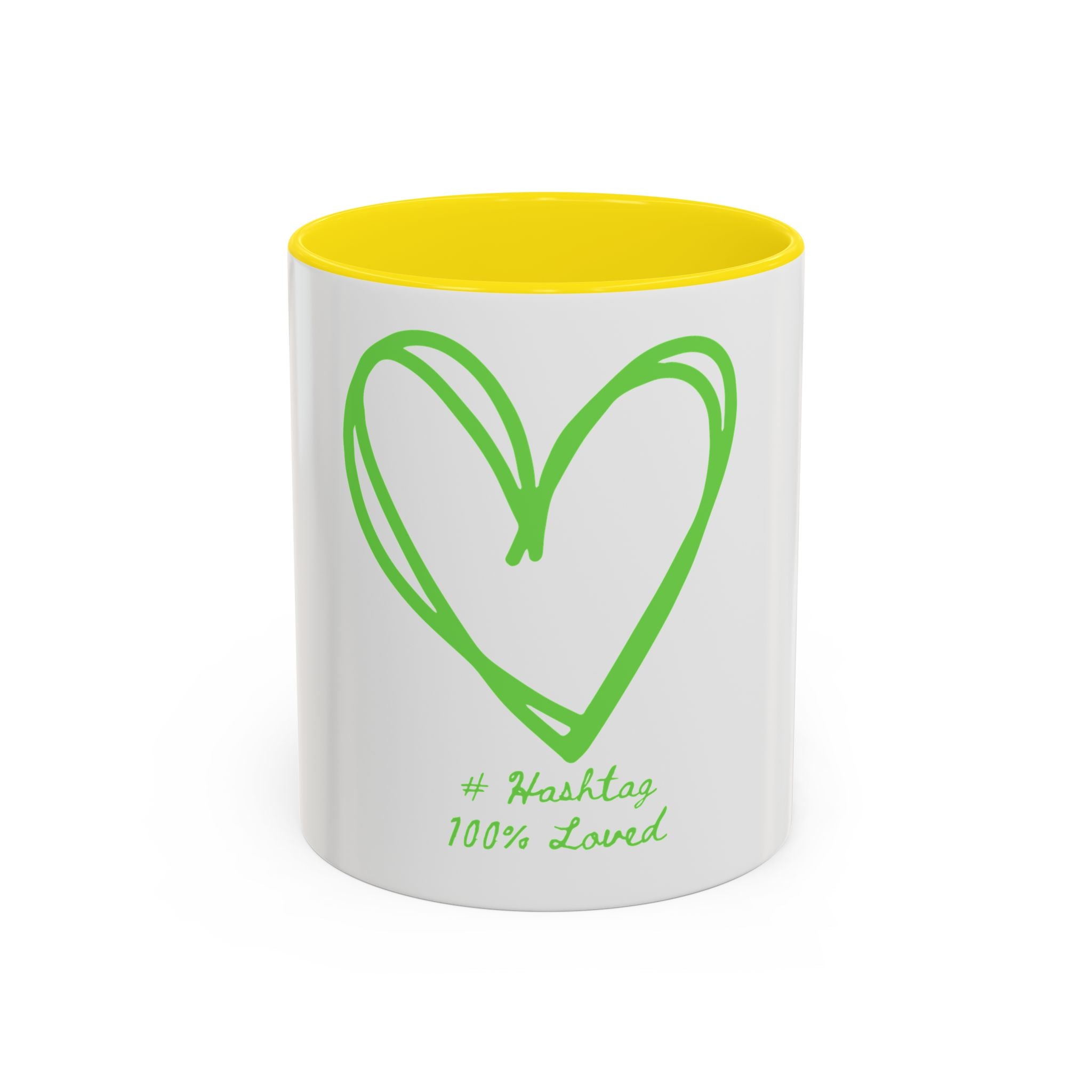 "Loved to the Core" Ceramic Mug — Green Heart Accent (11oz & 15oz)