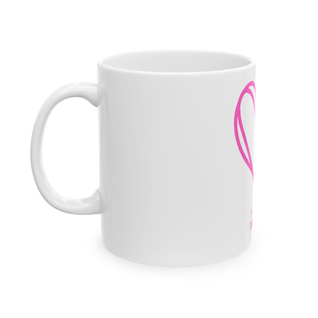 Pink Sketch Heart Ceramic Mug — "#Hashtag 100% Loved" Coffee Cup (11oz & 15oz)