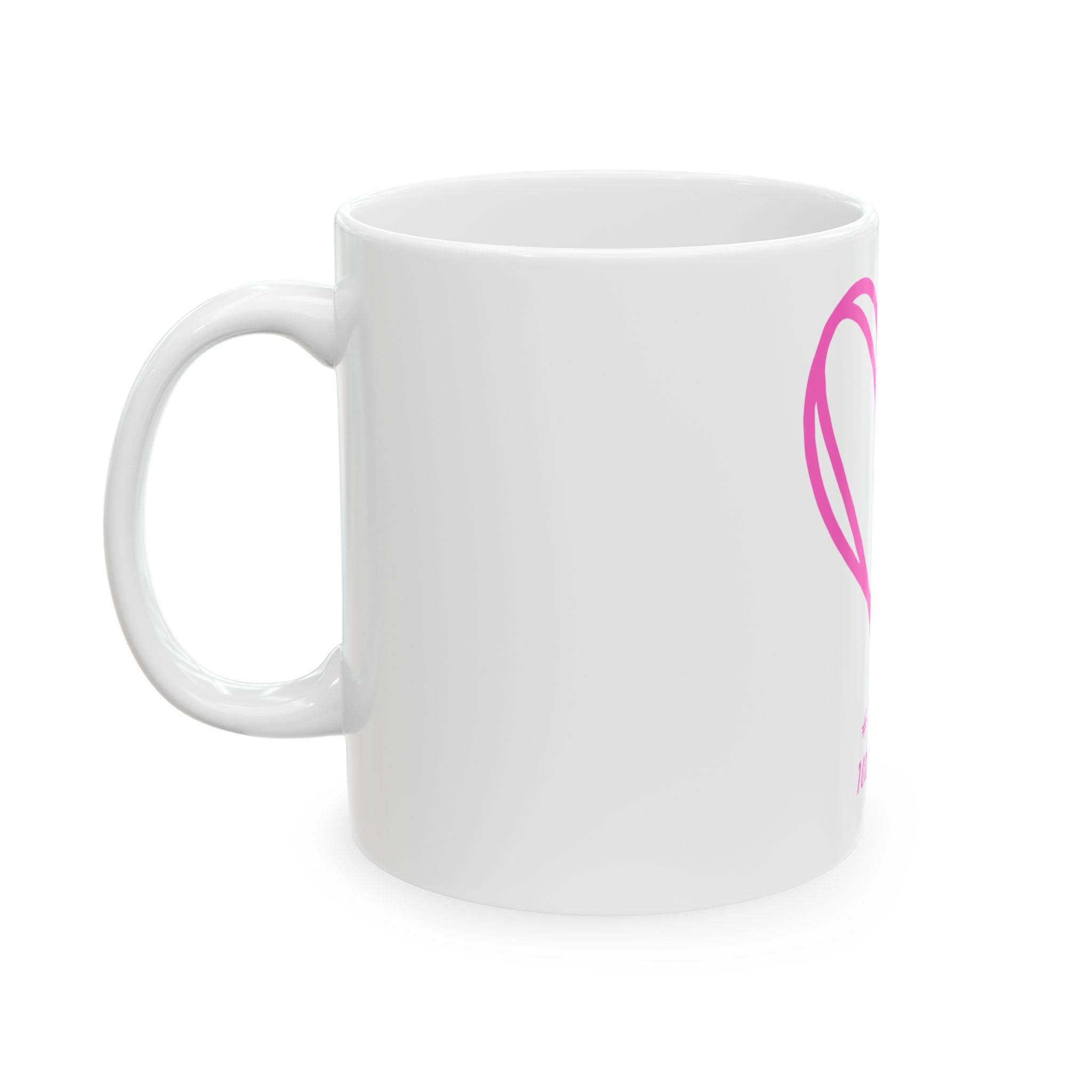 Pink Sketch Heart Ceramic Mug — "#Hashtag 100% Loved" Coffee Cup (11oz & 15oz)