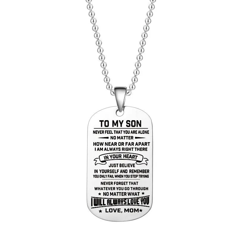 Dog Tags Pendant Necklace Family Jewelry To My Son Daughter I Will Always Love You Love Dad Mom Necklace Military Army Cards