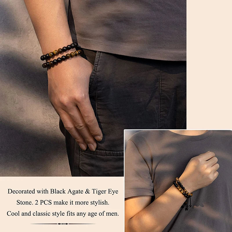 Tiger Eye Stone for Men Bracelet 8mm Black Matte Bead Bracelet for Boyfriend, Husband, My Man, My Love, Dad, Son, Grandson