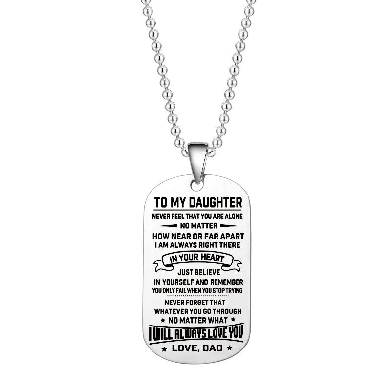 Dog Tags Pendant Necklace Family Jewelry To My Son Daughter I Will Always Love You Love Dad Mom Necklace Military Army Cards