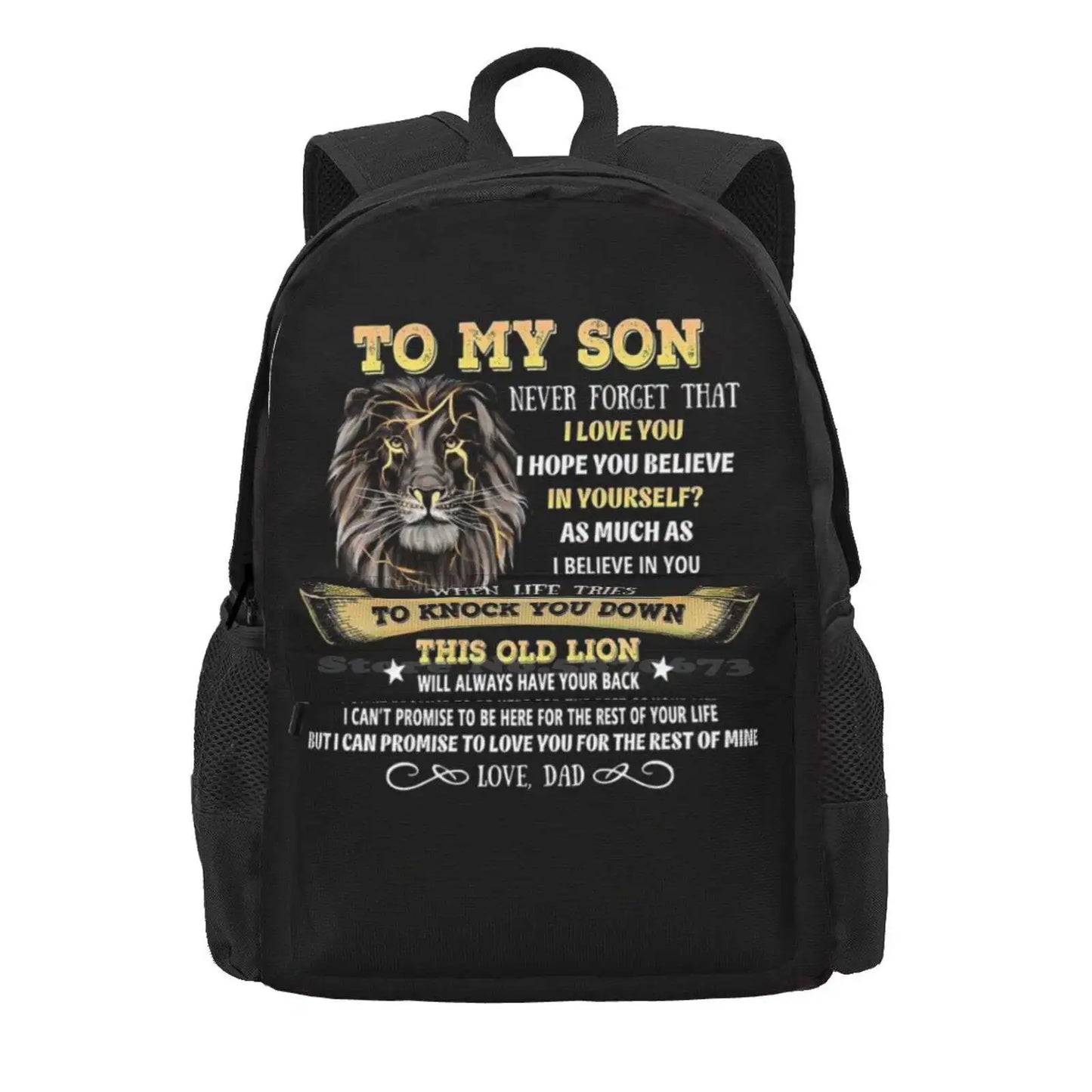 Gift To My Son From Dad, Lion To My Son From Dad, Never Forget That I Love You Hot Sale Schoolbag Backpack Fashion Bags To My