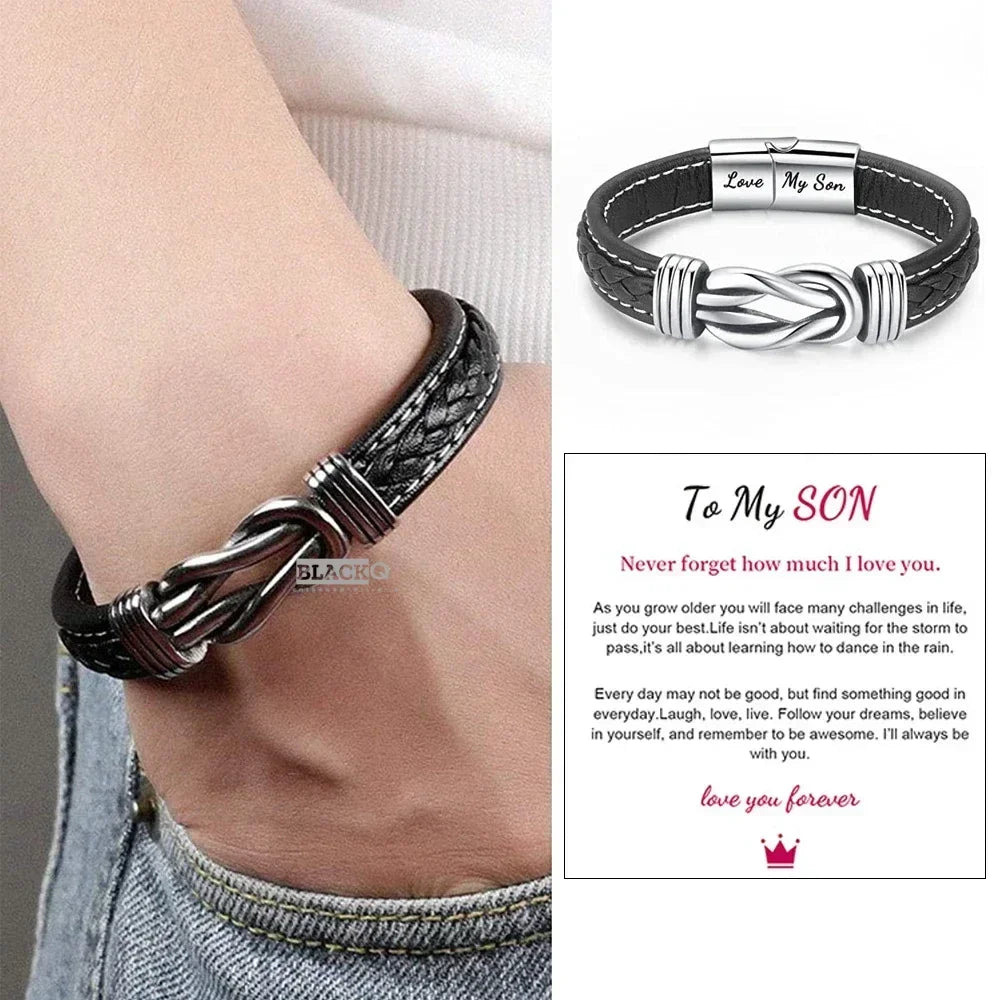 To My Son/Grandson Bracelet Love You Forever Braided Leather Knot Bracelet Stainless Steel Magnetic Clasp Jewelry Gift Pulseras