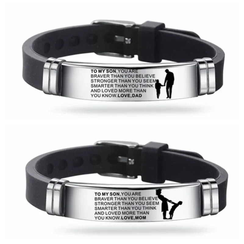 Silicone Men Bracelet Adjustable Length Bangles Wristband Courage From Dad Mom To My Son You Are Brave Than  Believe