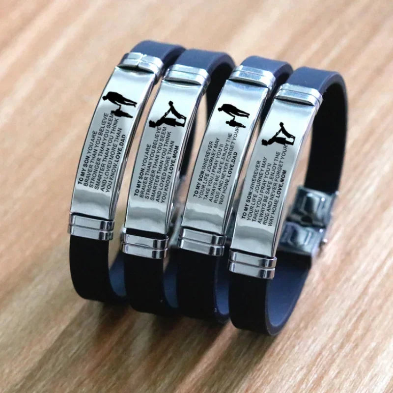 Silicone Men Bracelet Adjustable Length Bangles Wristband Courage From Dad Mom To My Son You Are Brave Than  Believe