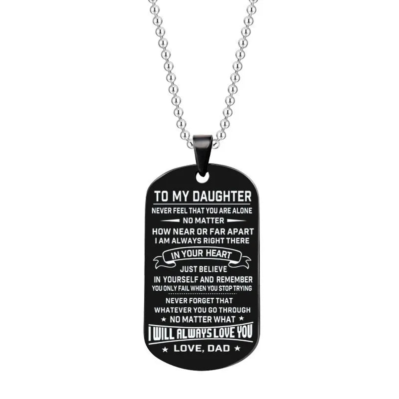 Dog Tags Pendant Necklace Family Jewelry To My Son Daughter I Will Always Love You Love Dad Mom Necklace Military Army Cards